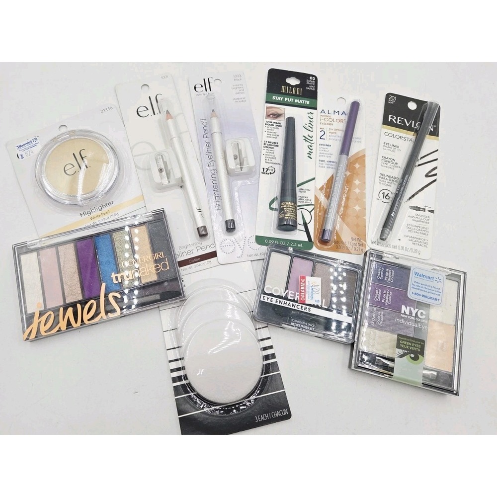 Lot Of 10 Covergirl Almay e.l.f Revlon NYC Eye Palettes Eye Liner Highlighter